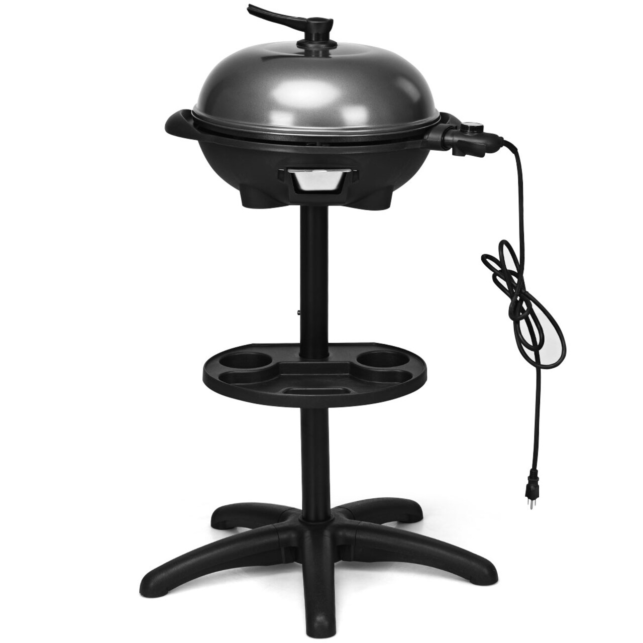 Aluminum Electric Grill with Hood, Non-Stick Plate and Condiment Tray